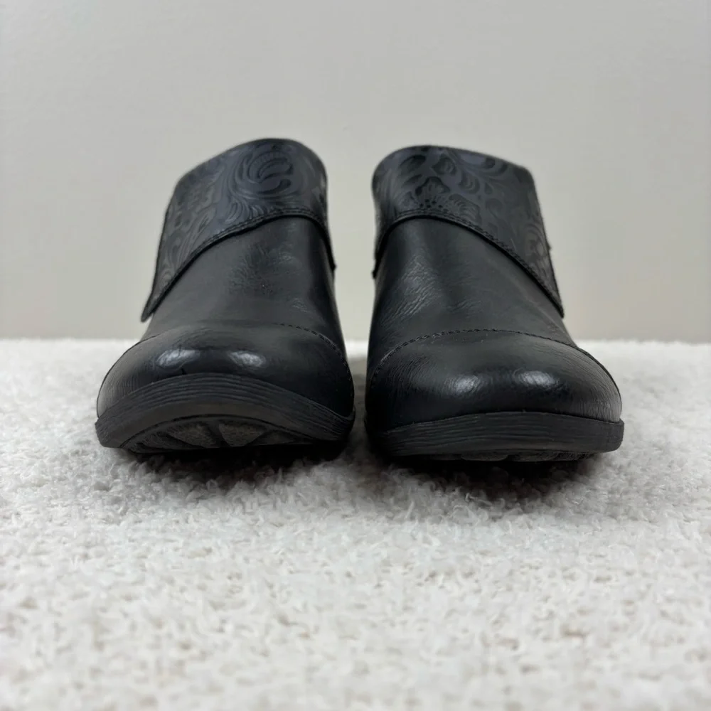 B.O.C. Ankle Booties Womens 10M Black Rosemela Shootie Embossed Upper Block Heel